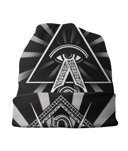 black masonic beanie hat folded