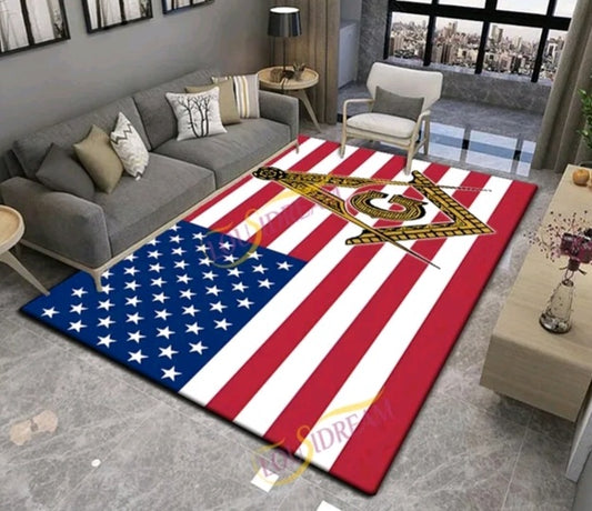 63x79 masonic rug, american flag