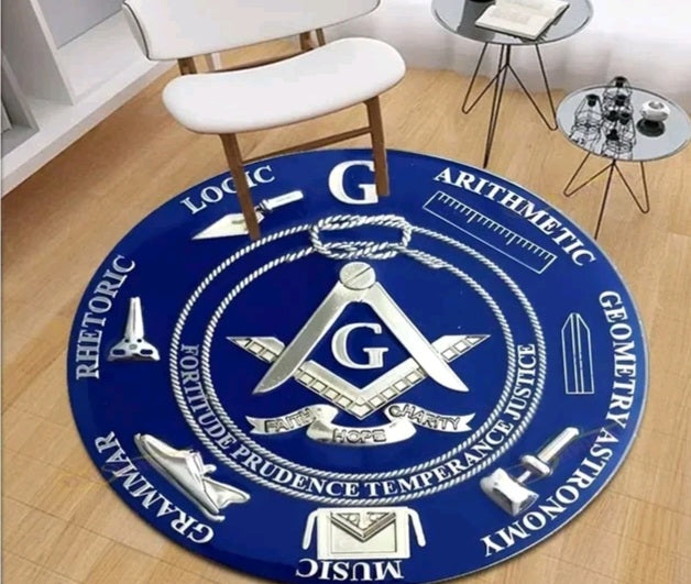 masonic round rug with working tools