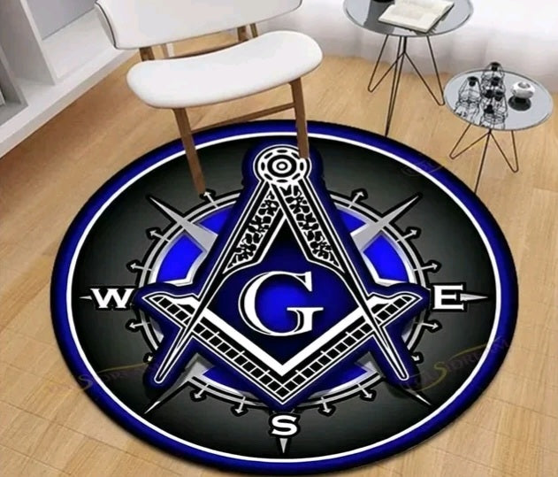 masonic round rug with compass logo