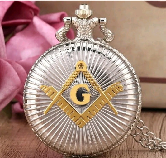 Silver masonic pocket watch front view