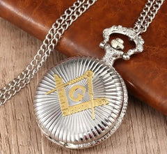 Silver masonic pocket watch with chain