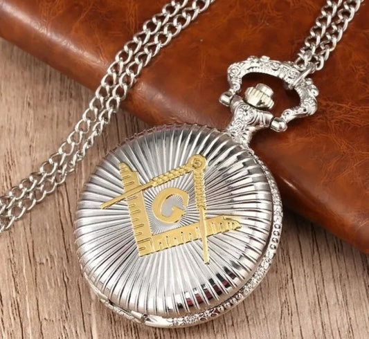 Silver masonic pocket watch with chain